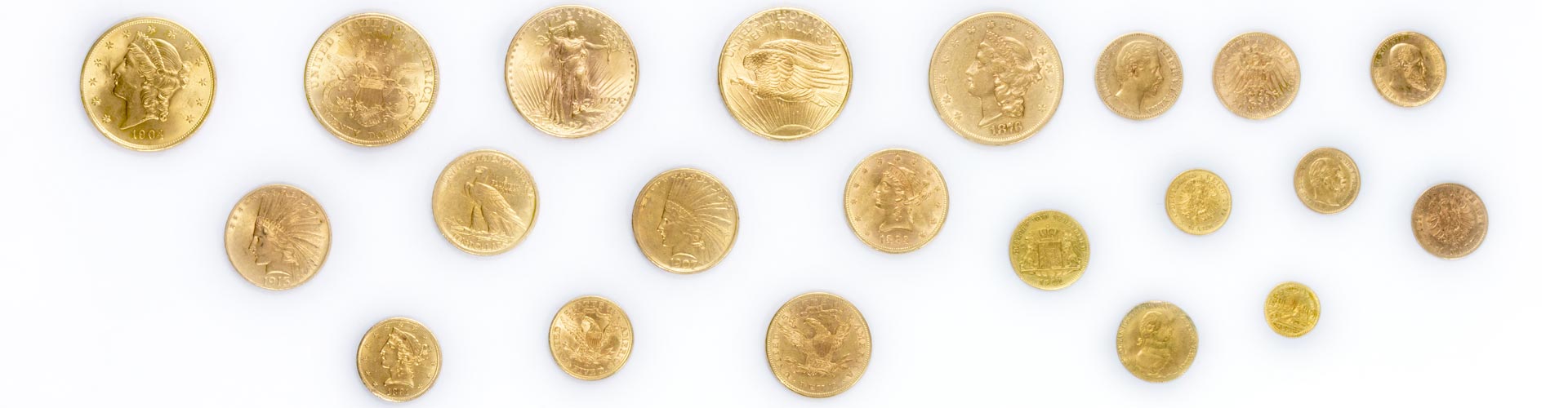 21 verschiedene Goldanlagemünzen und Sammlermünzen aus Gold in unterschiedlichen Grüßen