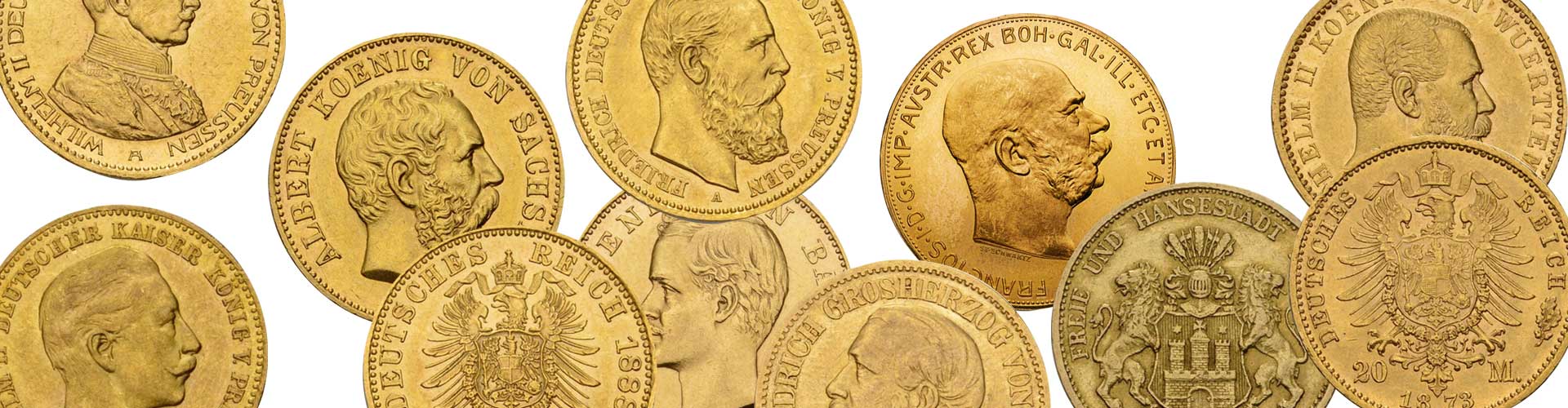 Verschiedene Goldmünzen unter anderem aus dem deutschen Kaiserreich